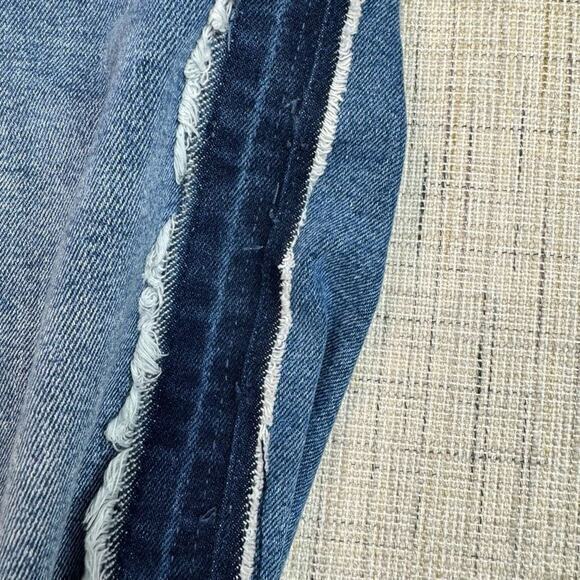 Zara Trafaluc Cropped Distressed Fringe Stripe Two Tone Denim Jeans Women’s Size - Picture 5 of 7